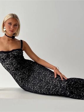 keila lace trim cutout maxi dress Keila Lace Trim Maxi Dress Cream / Black